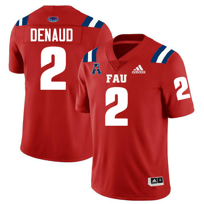 #2 Wilky Denaud FAU Jersey,Florida Atlantic Owls Football Jersey,Uniforms,Gears-Red #2 Wilky Denaud FAU Jersey,Florida Atlantic Owls Football Jersey,Uniforms,Gears-Red